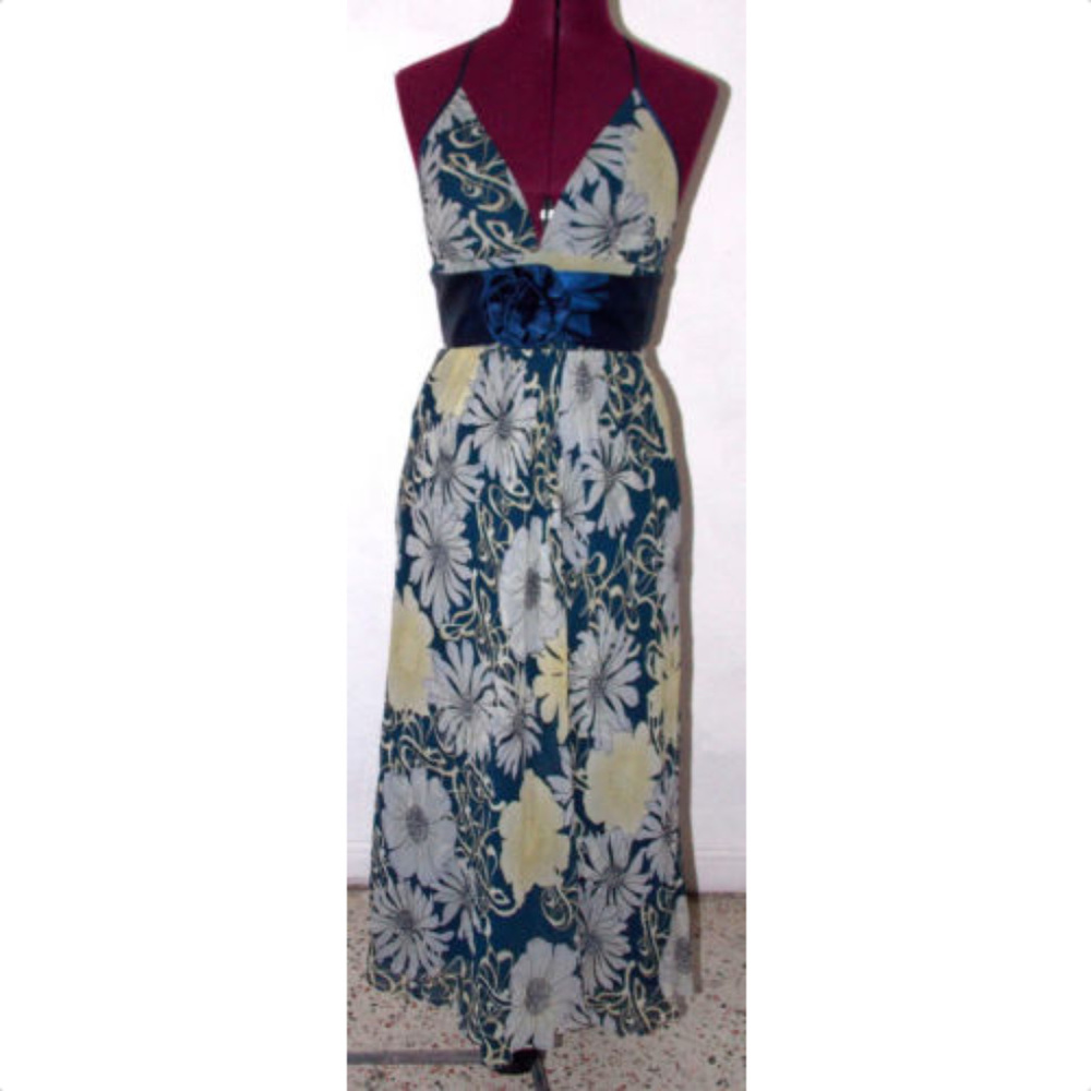 BCBG Paris Floral Halter Maxi Dress Size 4 Silk